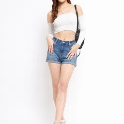Madame Women Mid-Rise Washed Cotton Denim Shorts image 5
