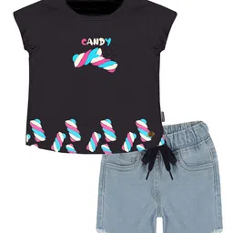KiddoPanti Girls Printed T-shirt with Shorts-image-88