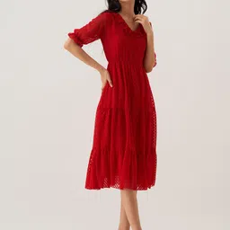 AASK Self Design Ruffles Tiered Fit & Flare Midi Dress image 3