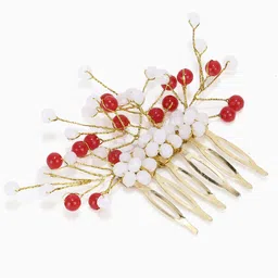 VAGHBHATT Women White & Red Beaded Comb Pin-image-3