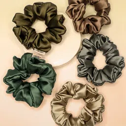 hair drama co. HAIR DRAMA COMPANY Women Olive Green & Gold-Toned Set of 5 Solid Ponytail Holders-picture-20