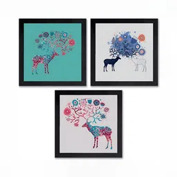 PnF Black & Green 3 Piece Paper Birds and Animals Painting Wall Art-picture-37
