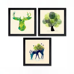PnF Black & Green 3 Pieces Paper Birds and Animals Wall Painting-picture-21