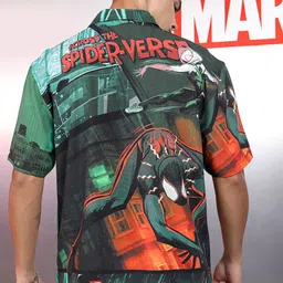 Highlander Marvel Men Mui Color Spider Man Printed Cuban Collar Viscose Relaxed Shirt image 5