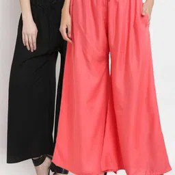Miaz Lifestyle Women Peach & Black Set of 2 Solid Flared Lace Ethnic Palazzos-image-19