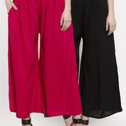 Miaz Lifestyle Women Pak of 2 Black & Fuchsia Solid Palazzos-picture-22