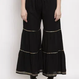 Miaz Lifestyle Women Black & Gold-Toned Flared Handloom Ethnic Palazzos-picture-10