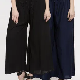 Miaz Lifestyle Women Set Of 2 Black & Navy Blue Solid Palazzos-image-51
