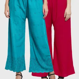 Miaz Lifestyle Women Pack of 2 Turquoise Blue & Magenta Palazzos-image-89