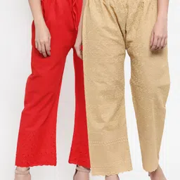 Miaz Lifestyle Women Beige & Red Set of 2 Ethnic Motifs Embroidered Knitted Palazzos-picture-25