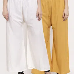 Miaz Lifestyle Women Pack of 2 Beige & White Knitted Palazzos-image-37