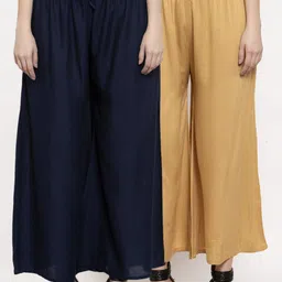Miaz Lifestyle Women Beige & Navy Blue Pack of 2 Flared Palazzos-image-84
