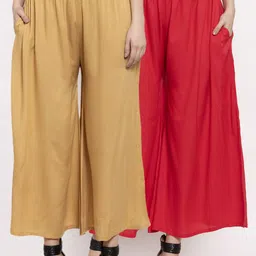 Miaz Lifestyle Women Pack Of 2 Beige & Red Knitted Palazzos-picture-12
