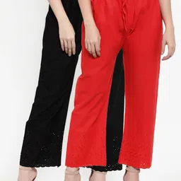 Miaz Lifestyle Women Pack of 2 Embroidered Hem Design Palazzos-picture-21