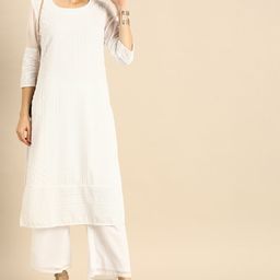 Anouk Women White Chikankari Embroidered Kurta with Palazzos-picture-40