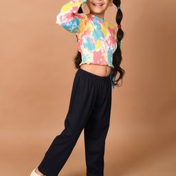 LilPicks Girls Blue & Yellow Tie Dye Smoking Top with Palazzos-picture-14