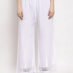 Miaz Lifestyle Women Set Of 2 Peach-Coloured & White Hem Design Flared Ethnic Palazzos image 3