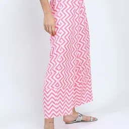 Vishudh Women Off White & Pink Printed Straight Cotton Palazzos image 2