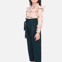 Cutiekins Girls Beige & Green Printed Top with Palazzos image 4
