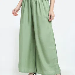 TAG 7 Women Sage Green Solid Flared Fit Ethnic Palazzos image 3