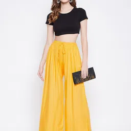 Clora Creation Women Beige & Yellow Pack Of 2 Solid Palazzos image 5