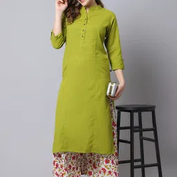Pistaa Women Green Floral Panelled Kurta with Palazzos image 2