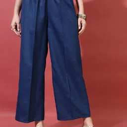 Vishudh Women Teal Ethnic Motifs Yoke Design Kurta with Palazzos & With Dupatta image 4