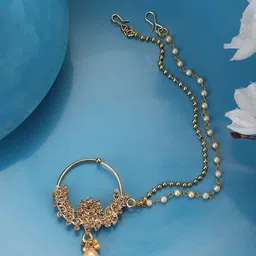 ANIKAS CREATION Gold-Plated Stone-Studded Clip-on Nosepin With Pearl Extension image 1