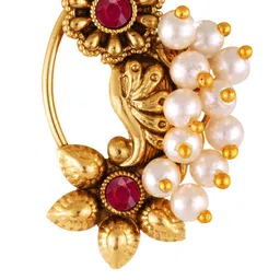 Vighnaharta Set Of 2 Gold Plated Stone-Studded & Beaded Nosepin image 2