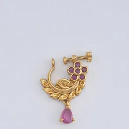 Kushal's Fashion Jewellery Gold-plated Ruby Studded Antique Nath image 2