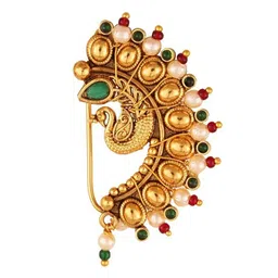 Vighnaharta Set Of 2 Gold-Plated Stone-Studded & Pearl Beaded Nosepins image 2