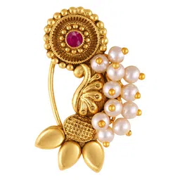 Vighnaharta Set Of 2 Gold-Plated Pearl Beaded Nosepins image 3