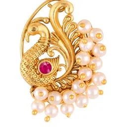 Vighnaharta Set Of 2 Gold-Plated Stone-Studded & Pearl Beaded Nosepin image 3