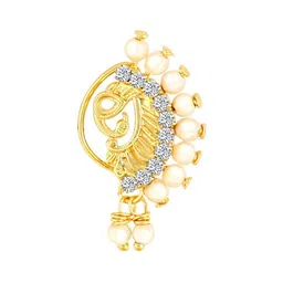 Vighnaharta Set Of 3 Gold-Plated AD-Studded & Pearl Beaded Nosepins image 3