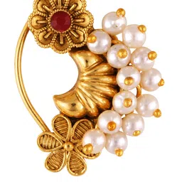 Vighnaharta Set Of 2 Gold-Plated Stone-Studded & Pearl Beaded Nosepin image 4