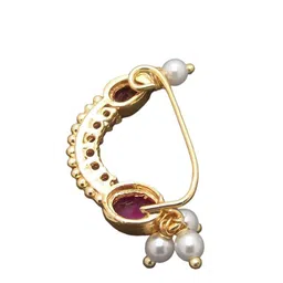 FEMMIBELLA Gold-Plated Stone-Studded & Beaded Nosepin image 4