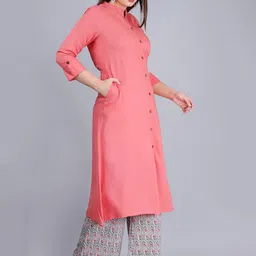 MAUKA Women Peach-Coloured Solid Kurta with Printed Palazzo image 3