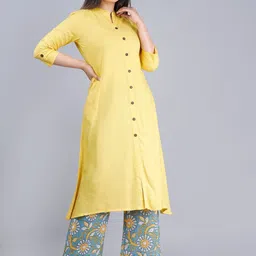 MAUKA Women Yellow A-Line Kurta with Palazzos image 4