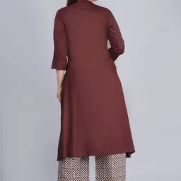 MAUKA Women Brown Solid Kurta With Printed Palazzo Set image 5
