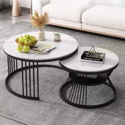 creator handicrafts Marble Top Nesting Coffee Table Set In Black Colour (Set of 2)-picture-31