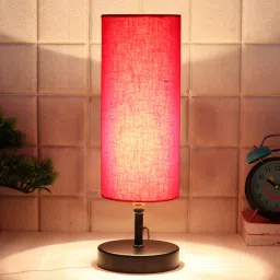 new era Euclid Red Cottan Fabric Shade Table Lamp With Iron Base image 1