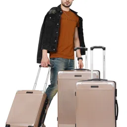 swissbrand SWISS BRAND Unisex Gold-Toned Textured GENEVE 360-Degree Rotation Hard-Sided Medium Trolley Suitcase image 5