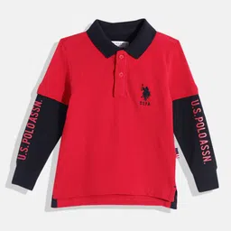 U.S. Polo Assn. Kids Boys Red & Navy Blue Colourblocked Pure Cotton T-shirt image 1
