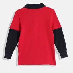 U.S. Polo Assn. Kids Boys Red & Navy Blue Colourblocked Pure Cotton T-shirt image 2