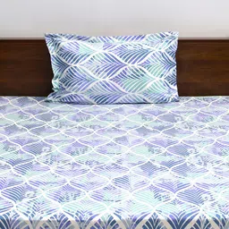 BOMBAY DYEING Cardinal Blue & Green Geometric 120 TC Pure Cotton Single Bedsheet Set image 4