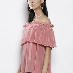 SASSAFRAS Pink Off-Shoulder Layered Bardot Top image 5