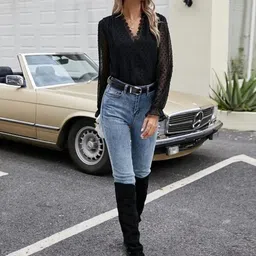 Stylecast X Slyck Polka Dot Semi Sheer Cuffed Sleeve Top image 5