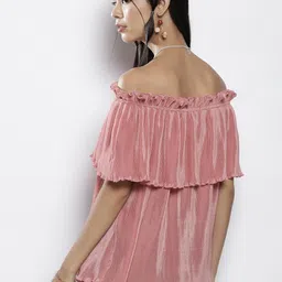 SASSAFRAS Pink Off-Shoulder Layered Bardot Top image 3