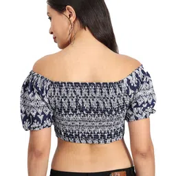 BAESD Ethnic Motif Print Off-Shoulder Puff Sleeve Bardot Top image 5