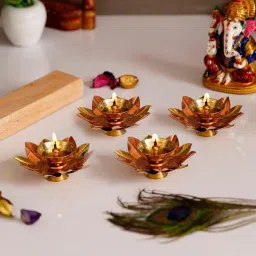 fashion bizz 2 Pcs Lotus Brass Akhand Diyas image 4